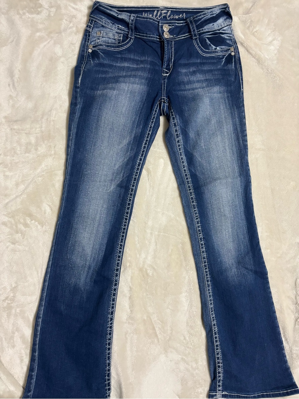 Wallflower Dark Indigo Flare Jeans with Light Fade
